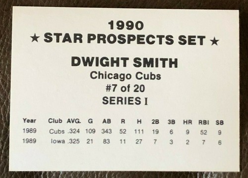 DWIGHT SMITH SR. 1990 Star Prospects Set Series 1 Card #7 of 20 Chicago Cubs OF - Bild 2 von 7