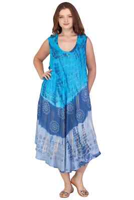 India Boutique Umbrella Maxi Dress One Size Plus Size Blue Hippie Tie-Dye  NWT