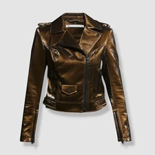 $149 Blanc Noir Women's Brown City Classic Moto Jacket Size XS