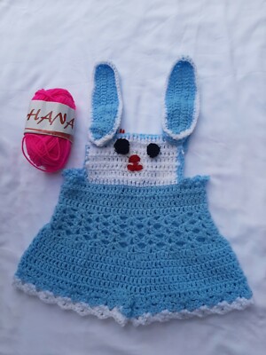 Gift For Newborn Baby Boy Crochet Knit Dress Blue and White 3-9 Months  Handmade | eBay