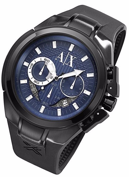 NEW ARMANI EXCHANGE BLACK RUBBER CHRONOGRAPH,BLUE DIAL MEN