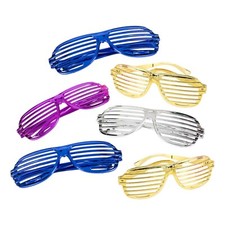Pack of 6 Metallic Shutter Shade Novelty Plastic Glasses Fancy Dress 80's Rave