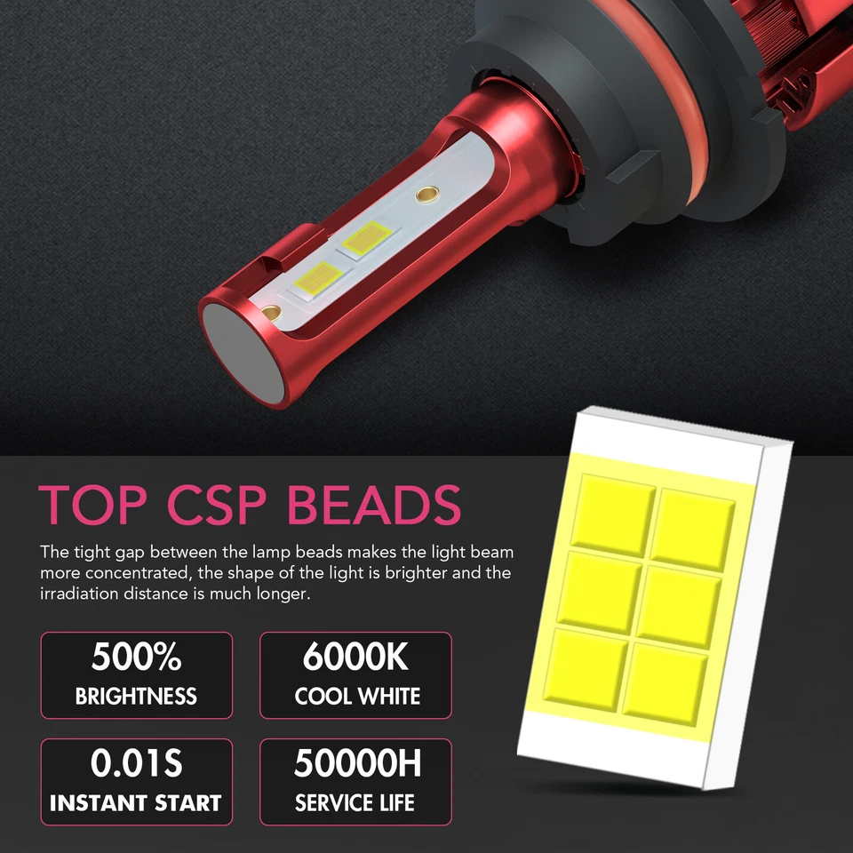 9007 LED Headlight Kit High/Low Beam 12v 55W 10000LM Car Light Bulb 6000K White - Изображение 3 из 4