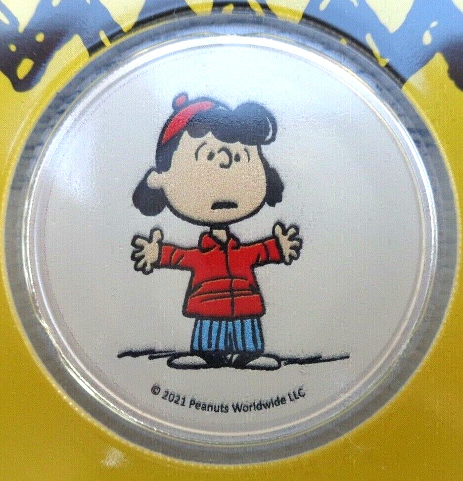 1 oz. Peanuts LUCY VAN PELT colorized round .999 silver IN TEP