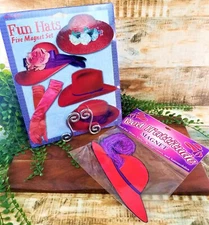 Lot of 2 ATA-BOY Red Hats Fridge Magnet Set 5 Blue Q & 1 XLG Red H'attitude USA