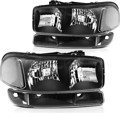 ECCPP Headlight Assembly Black Headlights+Bumper Light Lamp for Select GMC