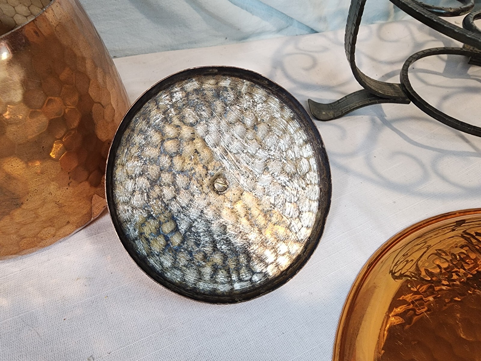 SIGG Switzerland Hammered Copper Fondue Pot w/Iron Stand, Tray, Burner, NICE!