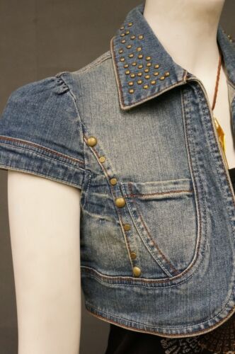 NWT WOMEN STRETCH DENIM SHORT JACKET, PRICXY PJ-2029,VINTAGE WASH - Picture 3 of 4
