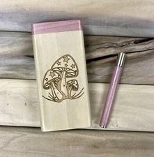 Mushroom Engraved 4" Poplar Dugout w Poker, Aromatic Cedar Lid & Bat/One Hitte