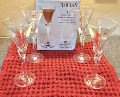 4 ~ Luigi Bormioli Florian Blown Crystal Petal Stem Cocktail Liqueur Glasses Vtg