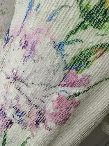 Womens Blouse Top Size S 8 10 White Purple summer Floral Casual Sequin Crochet - Picture 9 of 11