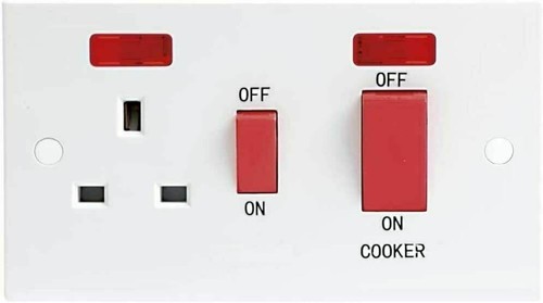 Interruptor y enchufe de cocina blanco de 45 amperios con horno eléctrico de doble poste de neones de 2 velocidades - Imagen 1 de 5