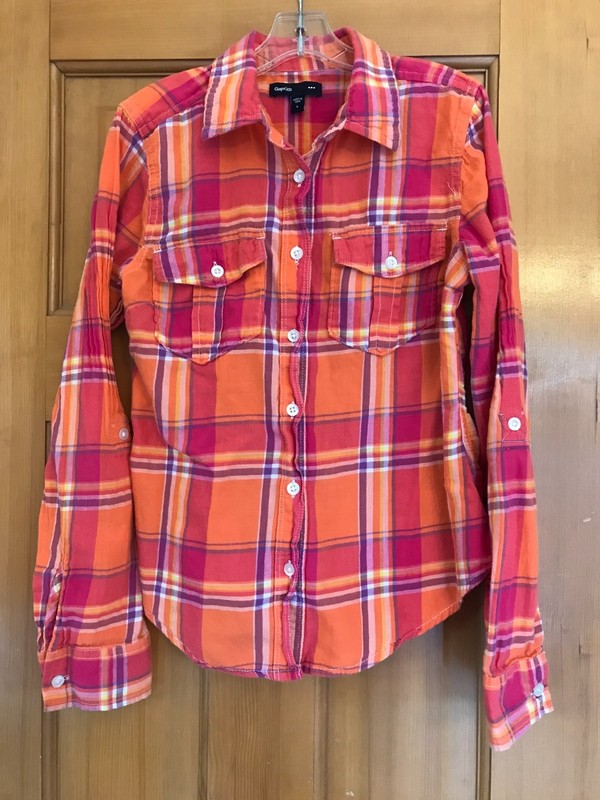 EUC Girls' Size L (10) Gap Pink and Orange Plaid Shirt