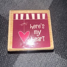 Hampton Art HERE  S MY HEART Wood Mount Rubber Stamp