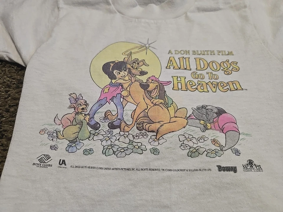 RARE VTG Disney All Dogs Go To Heaven Promo Tee Kids Size 6-8 - Image 2 of 4