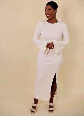 The Drop Women's Ivory Rib Knit Open Back Maxi Dress by @highlowluxxe Large  | eBay
