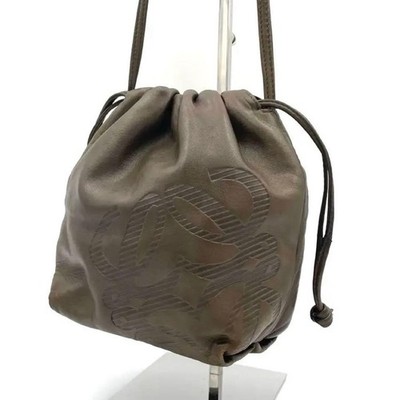 Loewe Leather Drawstring Pouch 2-Way Shoulder Bag Women Vintage Black