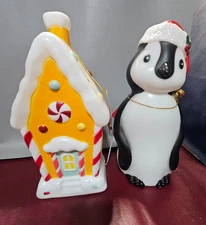 2 Holiday Time 11" Light Up Tabletop Christmas Penguin Gingerbread  Blow Molds