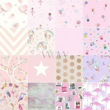 KIDS PINK LILAC WALLPAPER GIRLS BEDROOM NURSERY DOTS STARS UNICORN MERMAID MORE