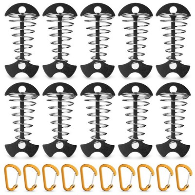 10PCS Black Fishbone Deck Anchor Pegs with Carabiners, Aluminium Deck Tie Dow...