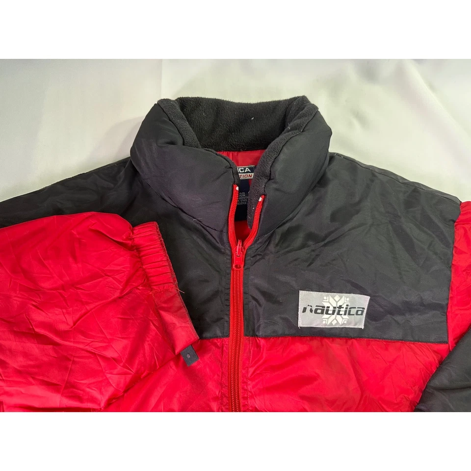 Chaqueta acolchada grande de plumón de pato roja negra vintage años 90 Nautica Competition para hombre Foto 2 de 4