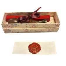 Nice Wood And Metal Cursive G Wax Letter Sealing Kit In Box From Italy 