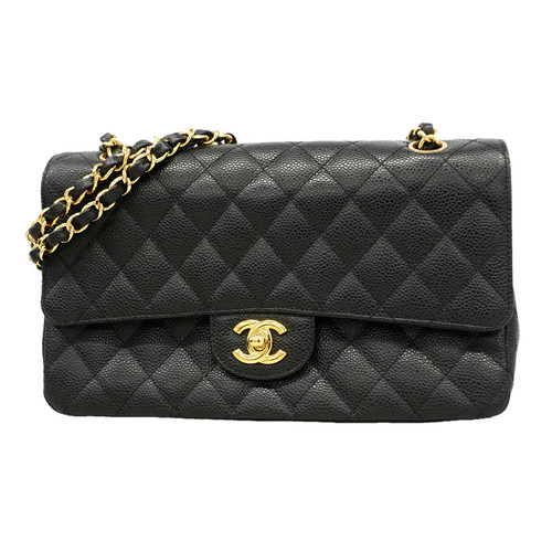 Chanel Double Flap Chain Shoulder Bag Quilted Caviarskin Black Women's #OTB340