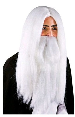 Weiße Zauberer Perücke und Bartperücke Kostüm Halloween Merlin Gandalf 