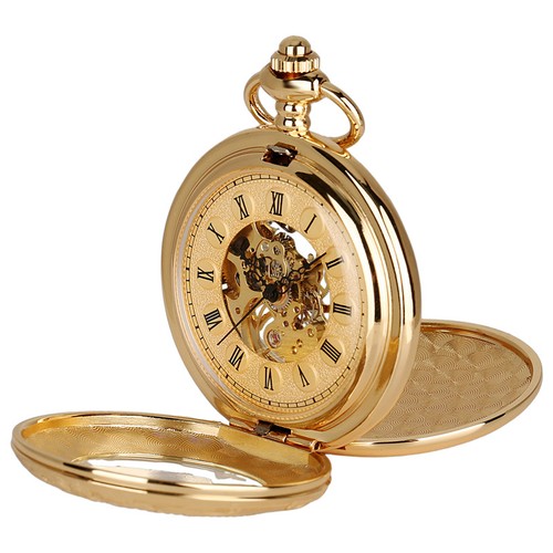 Men's Roman Numerals Pocket Watch Mechanical Double Hunter with Chain Xmas Gifts - Picture 4 of 10
