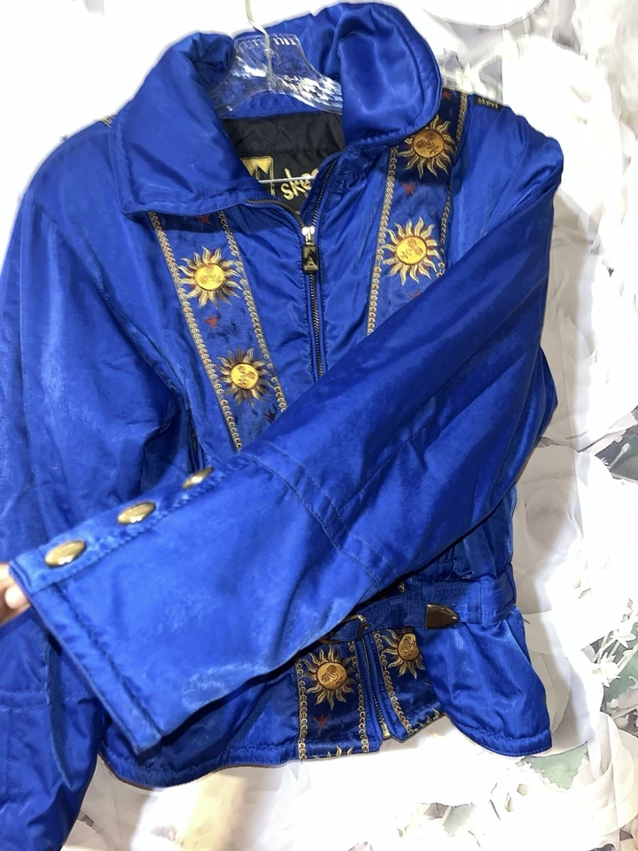 Vintage Skea Paris/Vail Women's Ski Jacket Size 6 Medium Nylon 80s Blue - Image 3 of 4