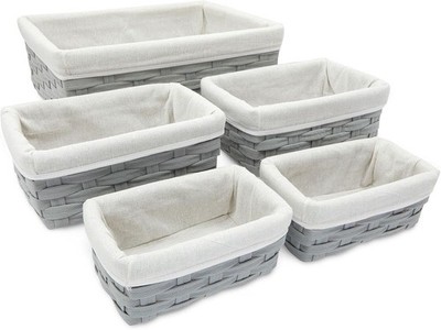 Wicker Nesting Baskets with Cloth Lining - 5-Pack Gray Rectangular Set -