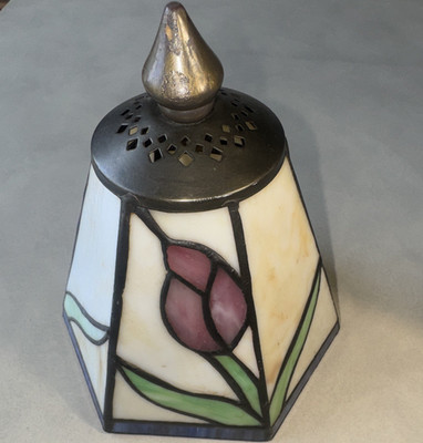 Stained Glass Floral Hexagon Lamp Shade Tiffany Style Art Nouveau White Purple
