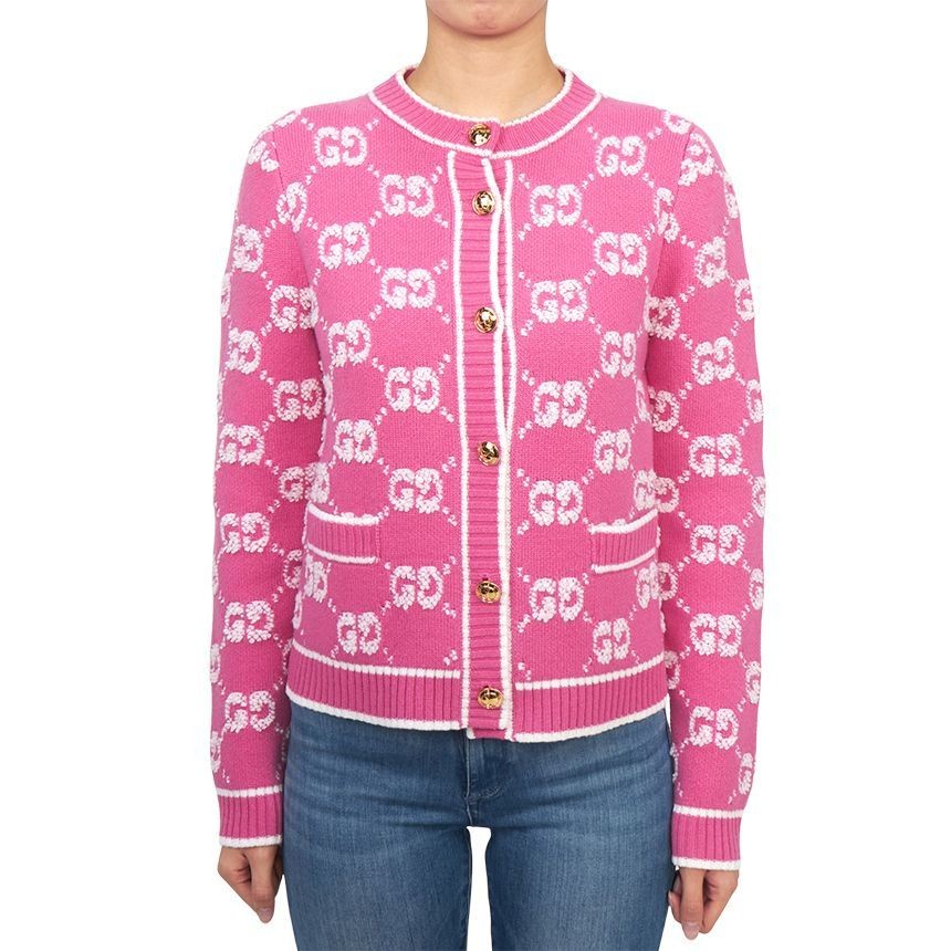 gucciカーディガン 25 新作 グッチ ウェブバンド ウールニットカーディガン ブルー