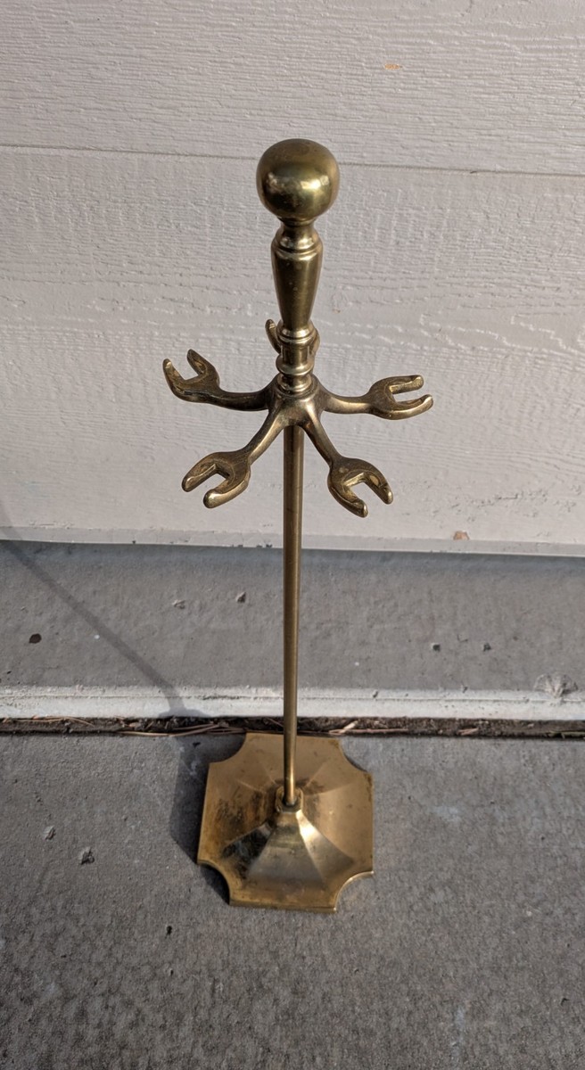 Vintage Art Deco Brass Fireplace Tools Set - 4 Tools + 1 Stand