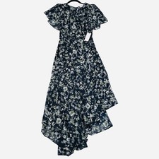 ASTR The Label Flutter Sleeve Floral Maxi Dress Womens XS Navy Blue Flowy New