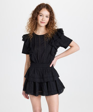 LoveShackFancy Natasha Dress Women's L Black Round Neck Hook & Eye Closure S/S