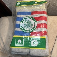 VTG. NEW Set of 6 Men's Gray 3 Stripe Tube Tall Socks USA Size 10-14 Wal-Mart