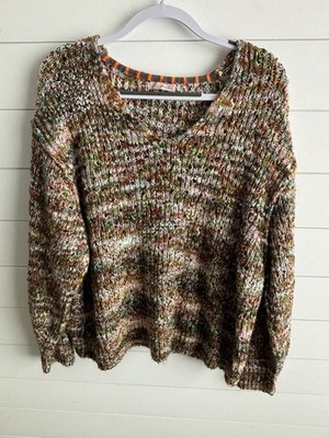 Ces Femme Sweater Cream Blue Green Open Weave Knit Women s Size 1XL variegated
