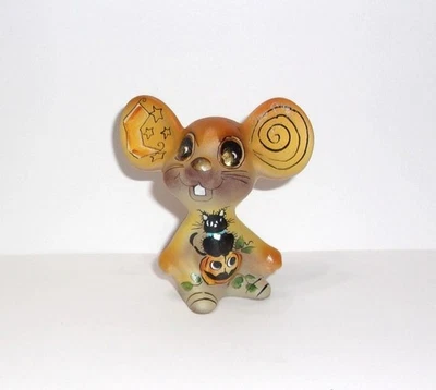 Fenton Glass Amber Hallows Eve Halloween Cat Mouse Figurine Ltd Ed #55/56 Barley - Image 1 of 4