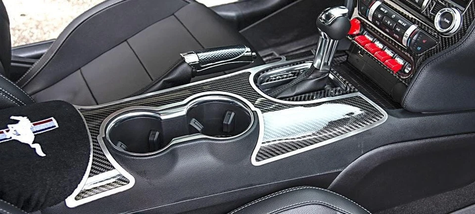 Carbon Fiber Shifter Plate w/Brushed Trim for 2015-2021 Ford Mustang - Image 3 of 4