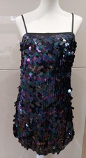 Worn Once NEW LOOK Blue Black 2 TONE Strappy LARGE SEQUIN Mini DRESS 10 Party