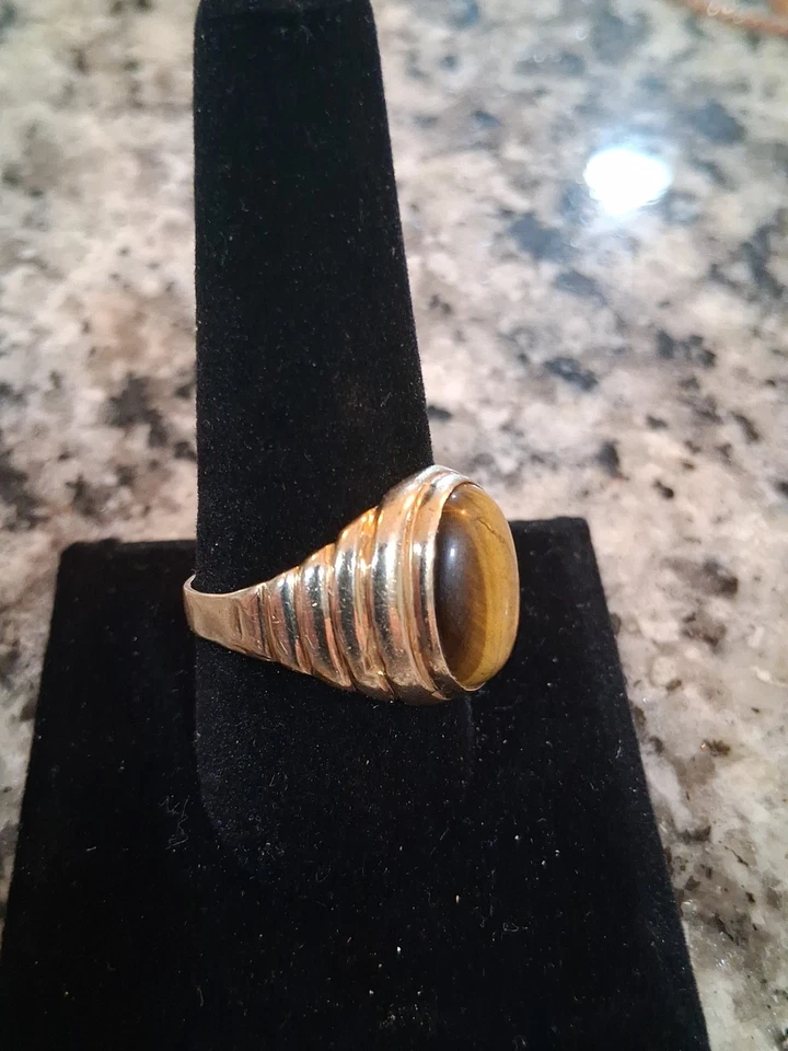 Anillo ojo de tigre 10k para hombre talla 10 Foto 3 de 4