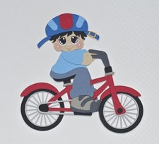 Bike Boy Black Hair. Scrapbook, Card Making Paper Piecing