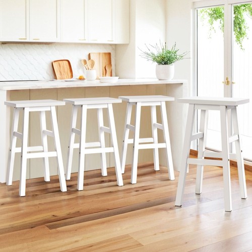 Artiss 4x Bar Stools Kitchen Dining Chairs Counter Stool Wooden White - Picture 9 of 9