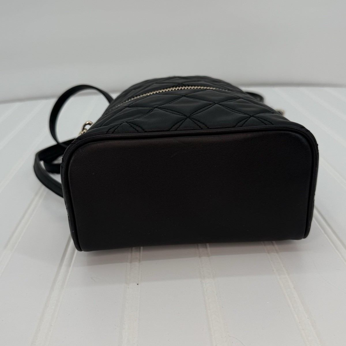 Kate Spade Natalia Mini Convertible Backpack in black quilted smooth leather. Kate Spade Mini Convertible Backpack In Light Blue Quilted  main image 3