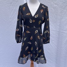 Madewell Poppy Dress Womens 8 Peacock Feather Black Ruffle Boho Whimsigoth *FLAW