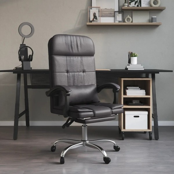 BüRostuhl Mit Massagefunktion Kunstleder Grau Ergonomisch HöHenverstellbar-image