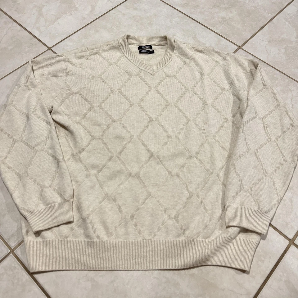 Suéter Ashworth Para Hombre Extra Grande Beige Cuello en V Algodón Golf Argyle Tejido Texturizado Foto 2 de 4