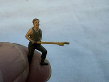 Vintage Miniature Toy Figure Plastic Factory Workers Train Workman Holding Tool