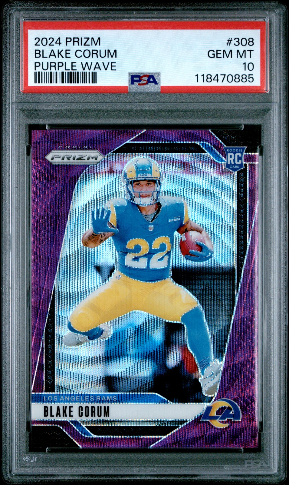 2024 PANINI PRIZM PURPLE WAVE #308 BLAKE CORUM ROOKIE RC 88/99 PSA 10